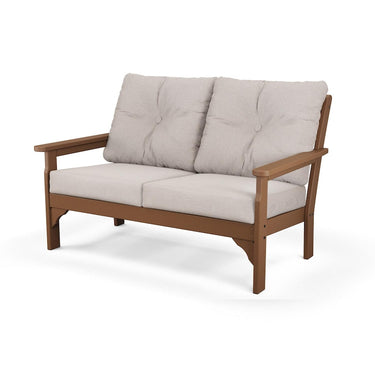 POLYWOOD Vineyard Deep Seating Settee - Teak / Dune Burlap